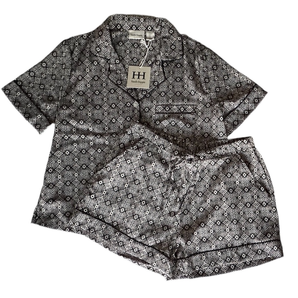 Haute Hippie Pajamas Set Shorts & Short Slv Black Gray & White Pattern S, M, L